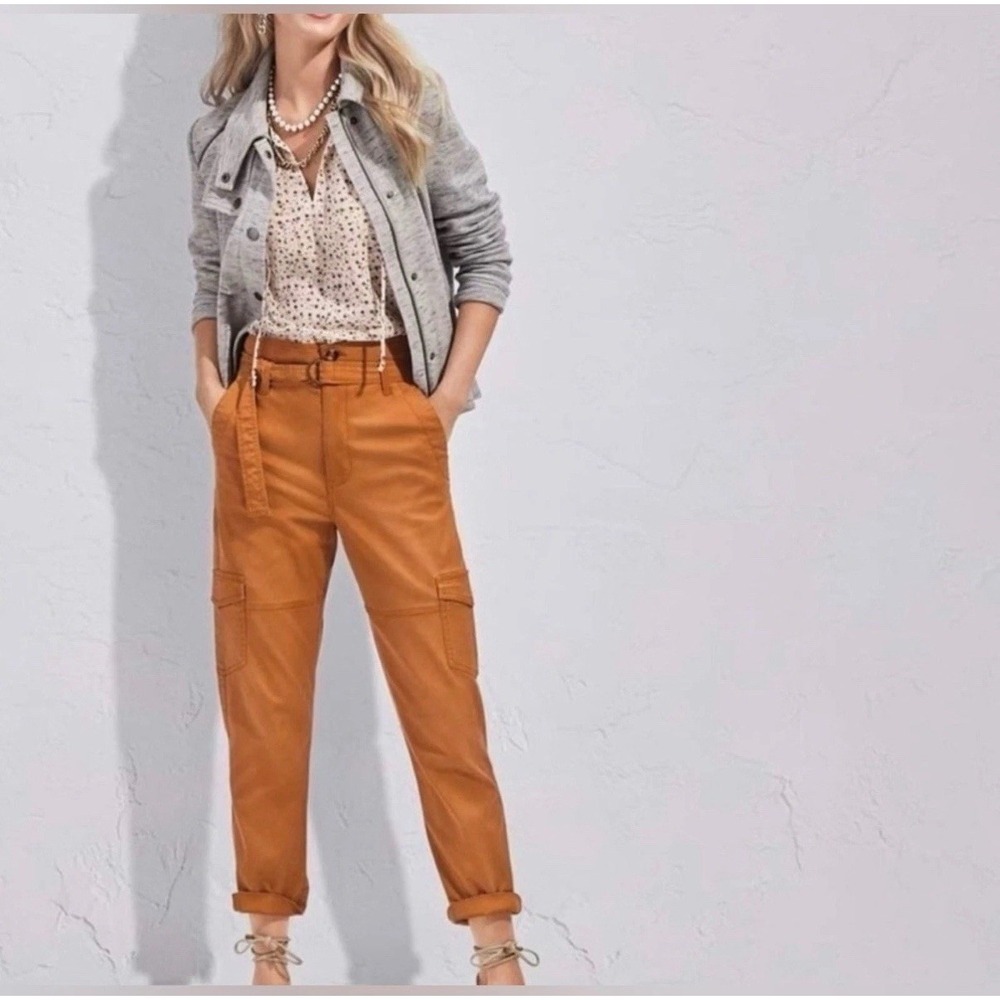 Cabi Utility Cargo Pants 6045 Tobacco Brown High Rise Belted Women's Size 10